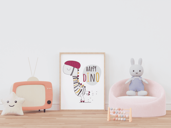 Skating Dino Joy - Framed Wall Art