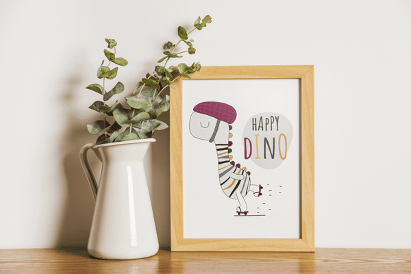 Skating Dino Joy - Framed Wall Art