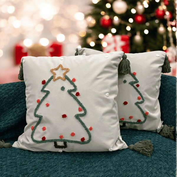 Starry Tree Tassel Christmas Cushion Cover