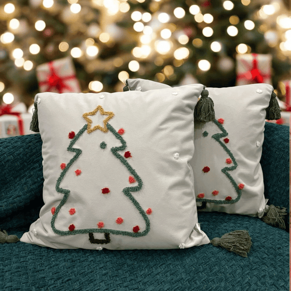 Starry Tree Tassel Christmas Cushion Cover