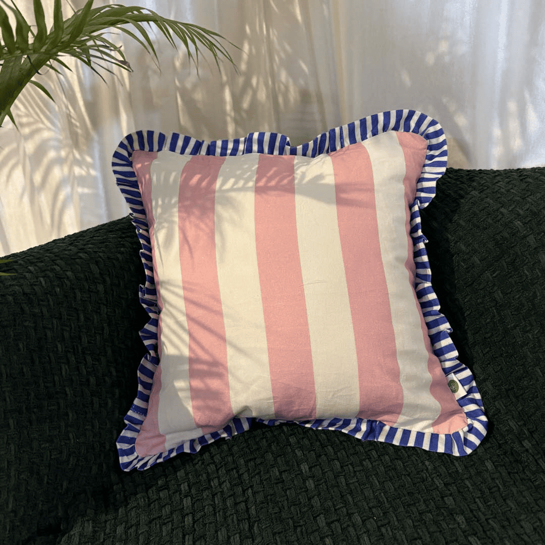 Summer Sorbet Ruffle Cushion Cover – Blush & Cream