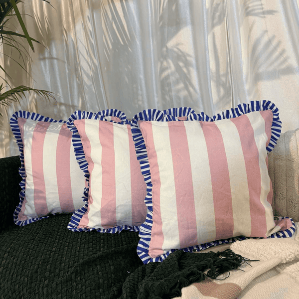 Summer Sorbet Ruffle Cushion Cover – Blush & Cream