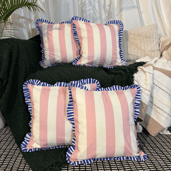 Summer Sorbet Ruffle Cushion Cover – Blush & Cream