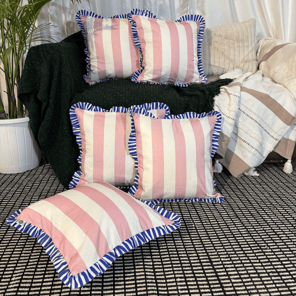 Summer Sorbet Ruffle Cushion Cover – Blush & Cream