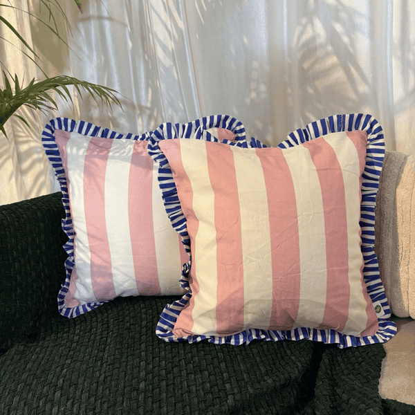 Summer Sorbet Ruffle Cushion Cover – Blush & Cream