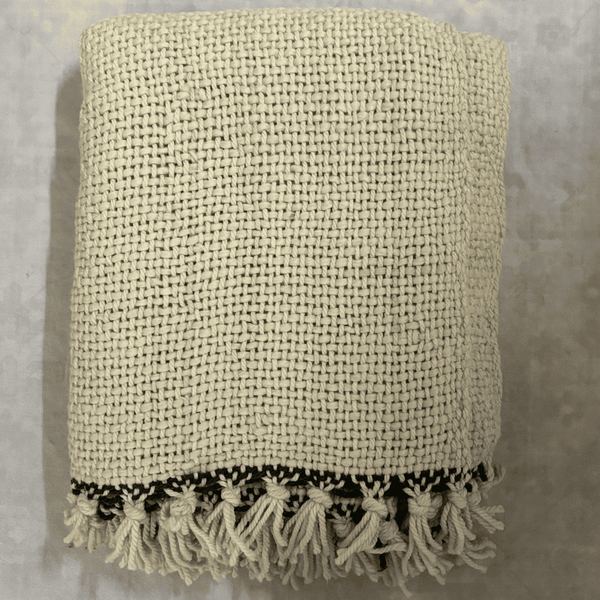 Tassel Lace Ivory Sofa Throw