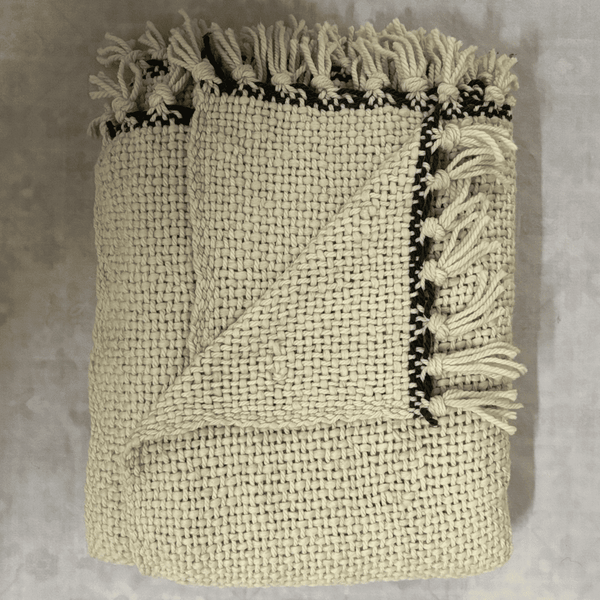 Tassel Lace Ivory Sofa Throw