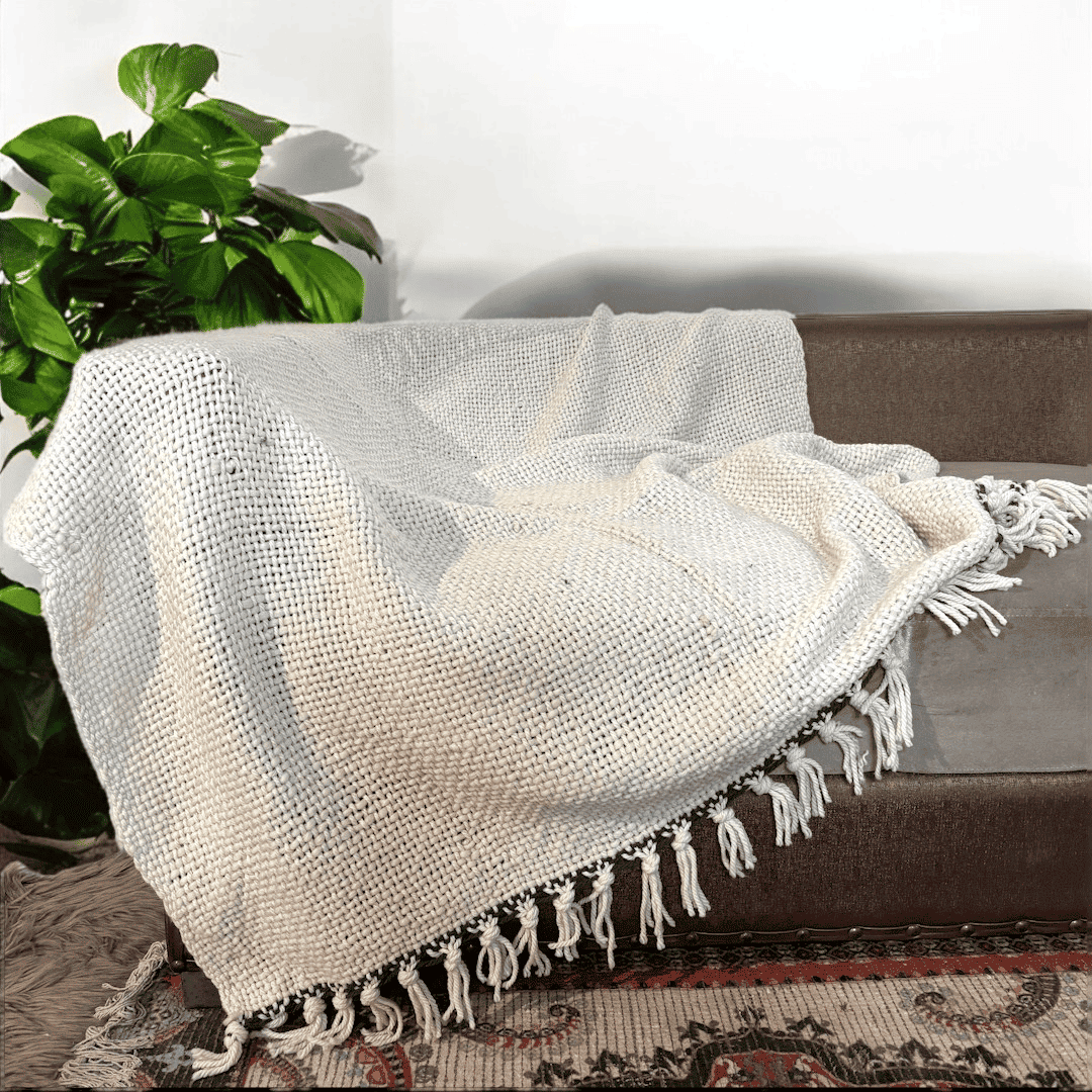 Tassel Lace Ivory Sofa Throw