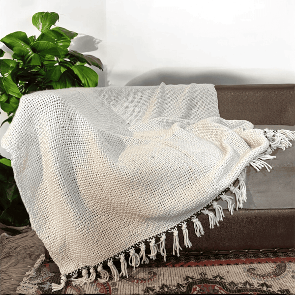 Tassel Lace Ivory Sofa Throw