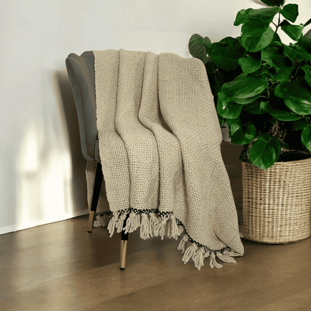 Tassel Lace Ivory Sofa Throw