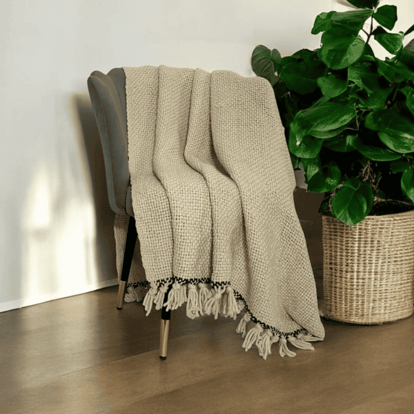 Tassel Lace Ivory Sofa Throw