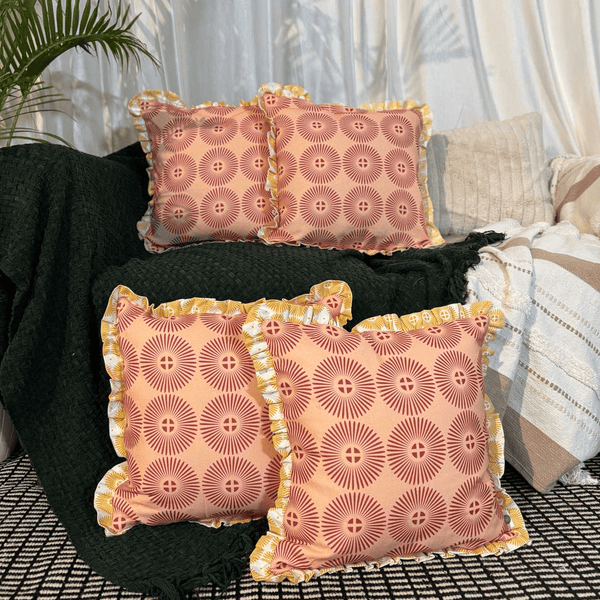 Terracotta Sunburst Ruffle Cushion Cover – Rust & Gold