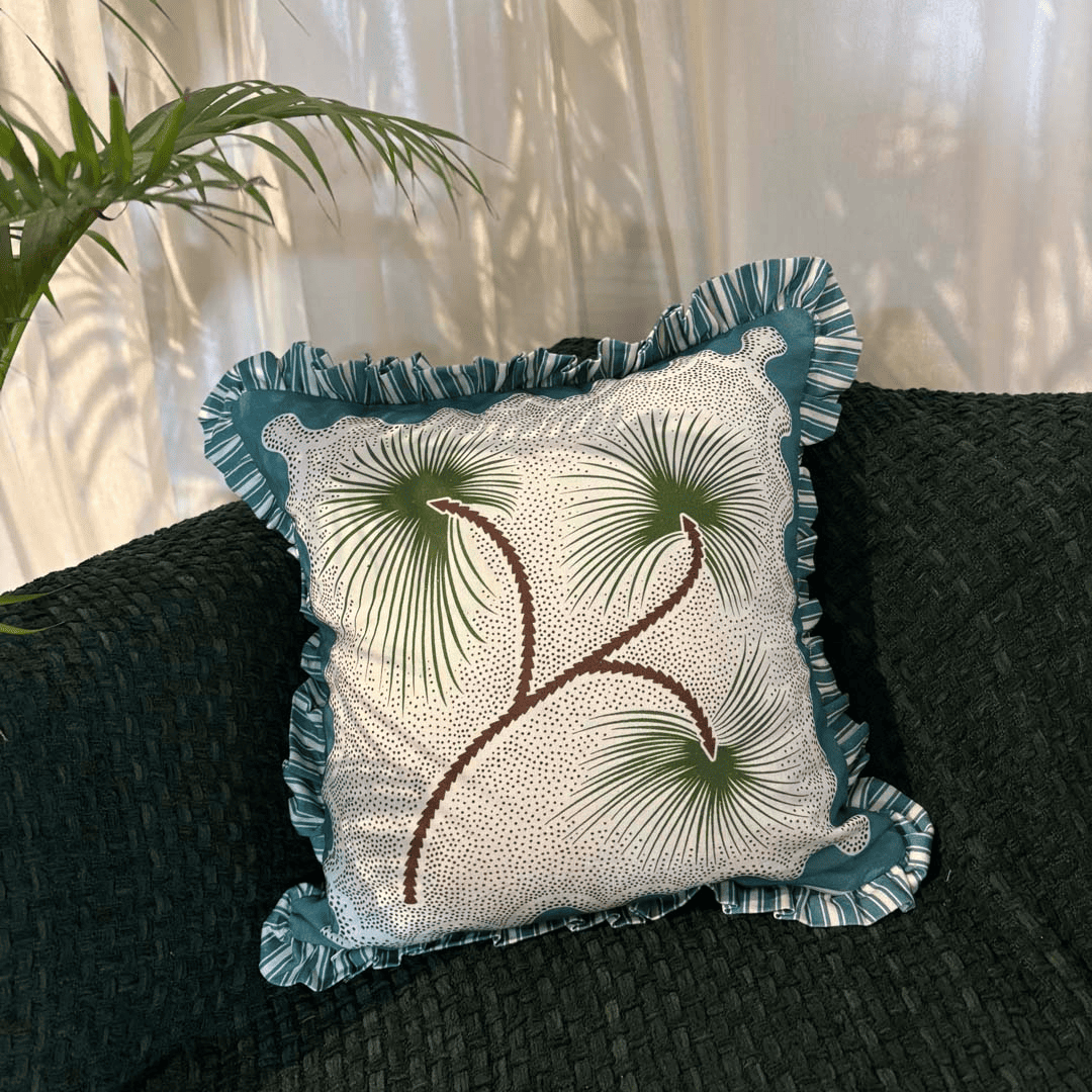 Tropical Sway Ruffle Cushion Cover – Green & Teal