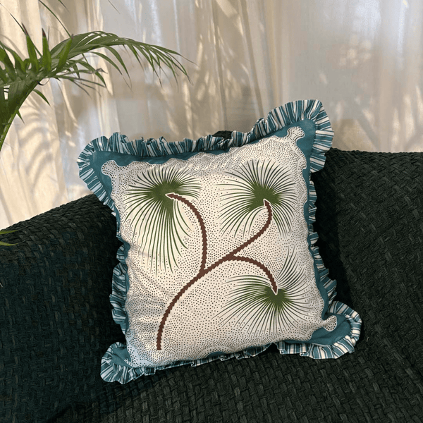 Tropical Sway Ruffle Cushion Cover – Green & Teal