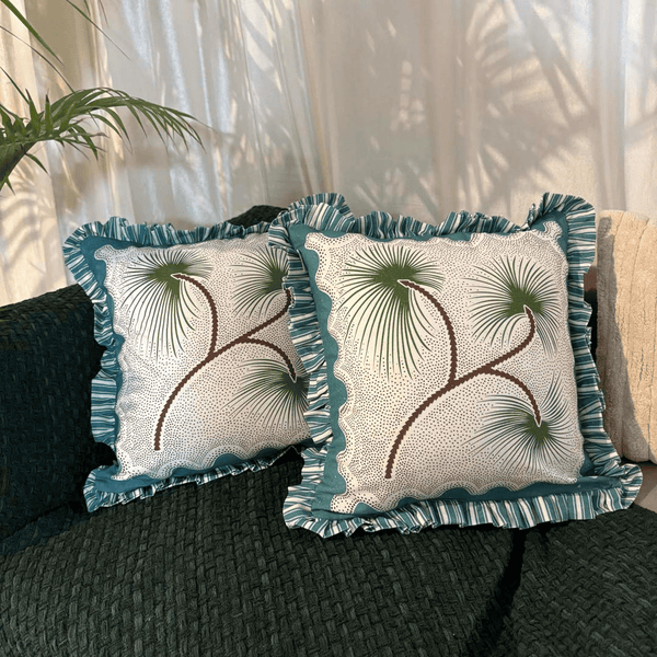 Tropical Sway Ruffle Cushion Cover – Green & Teal