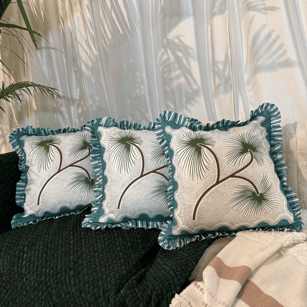 Tropical Sway Ruffle Cushion Cover – Green & Teal