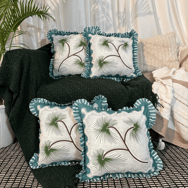 Tropical Sway Ruffle Cushion Cover – Green & Teal