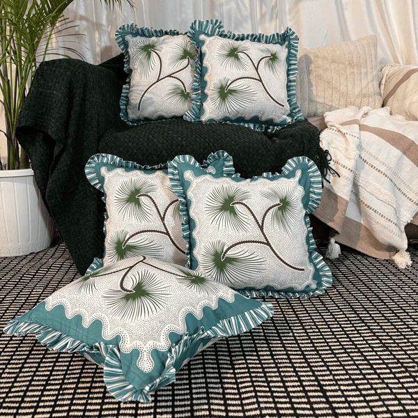 Tropical Sway Ruffle Cushion Cover – Green & Teal