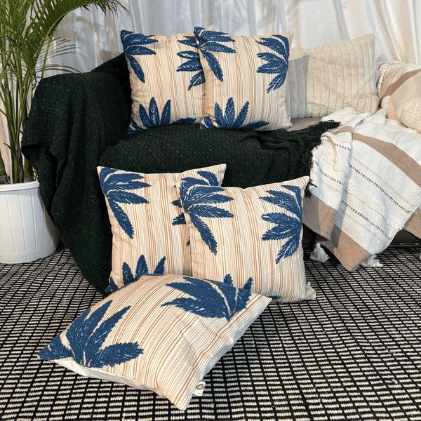 Tropical Whisper Embroidered Cushion Cover – Rust & Teal