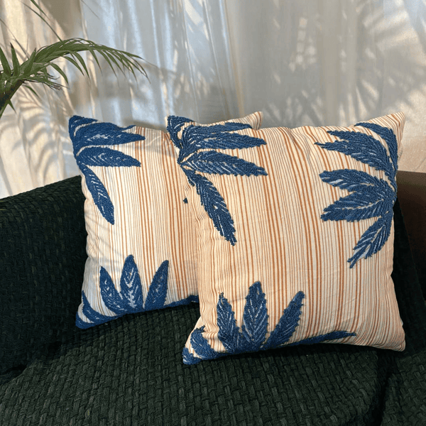 Tropical Whisper Embroidered Cushion Cover – Rust & Teal