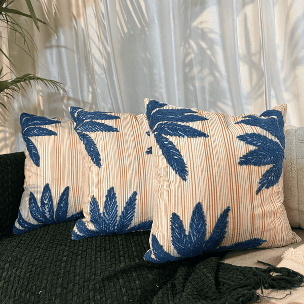 Tropical Whisper Embroidered Cushion Cover – Rust & Teal