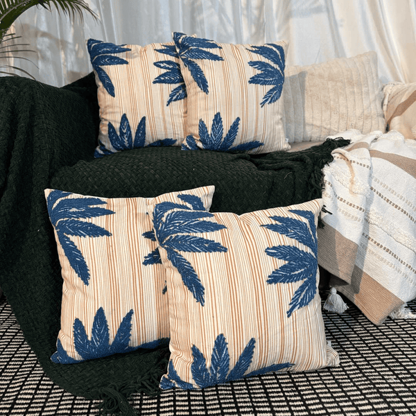 Tropical Whisper Embroidered Cushion Cover – Rust & Teal
