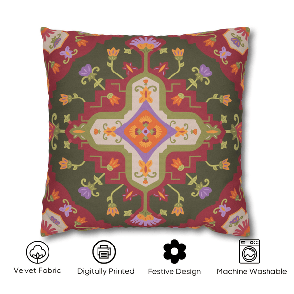 Vintage Festive Floral Velvet Cushion Cover