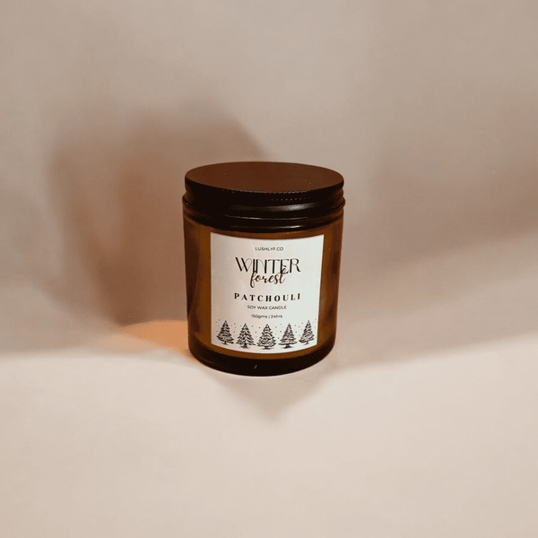 Winter Forest Patchouli Glass Jar Soy Wax Candle