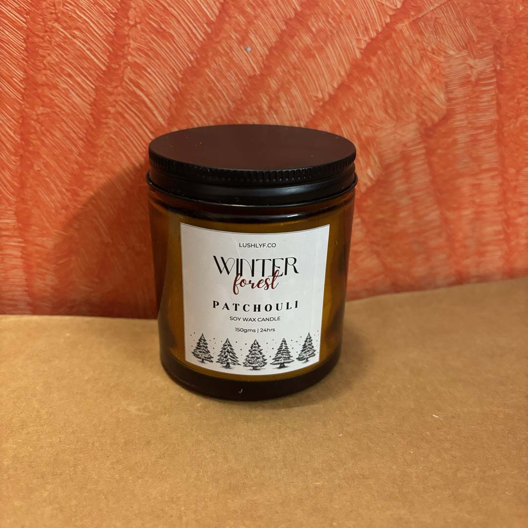 Winter Forest Patchouli Glass Jar Soy Wax Candle