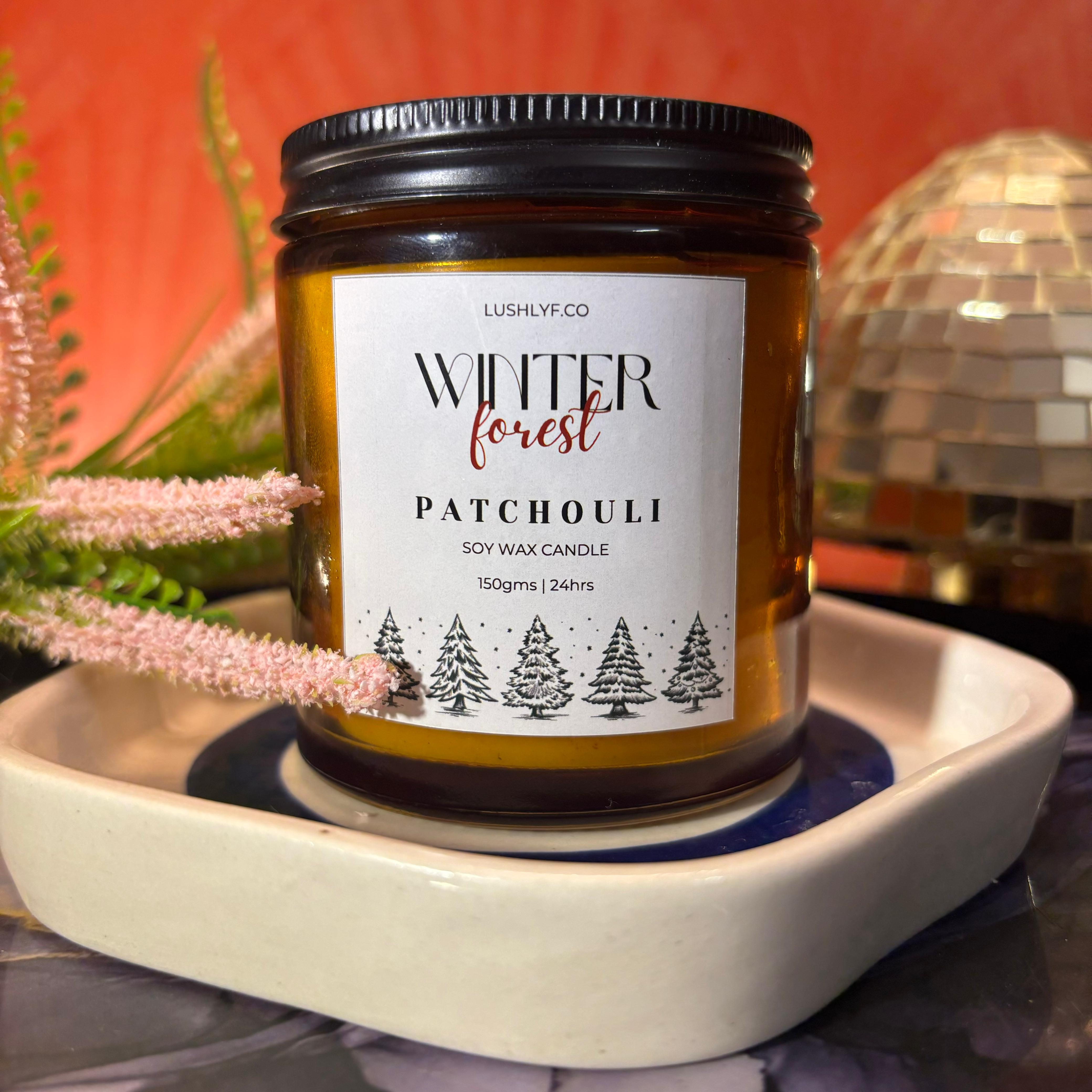 Winter Forest Patchouli Glass Jar Soy Wax Candle