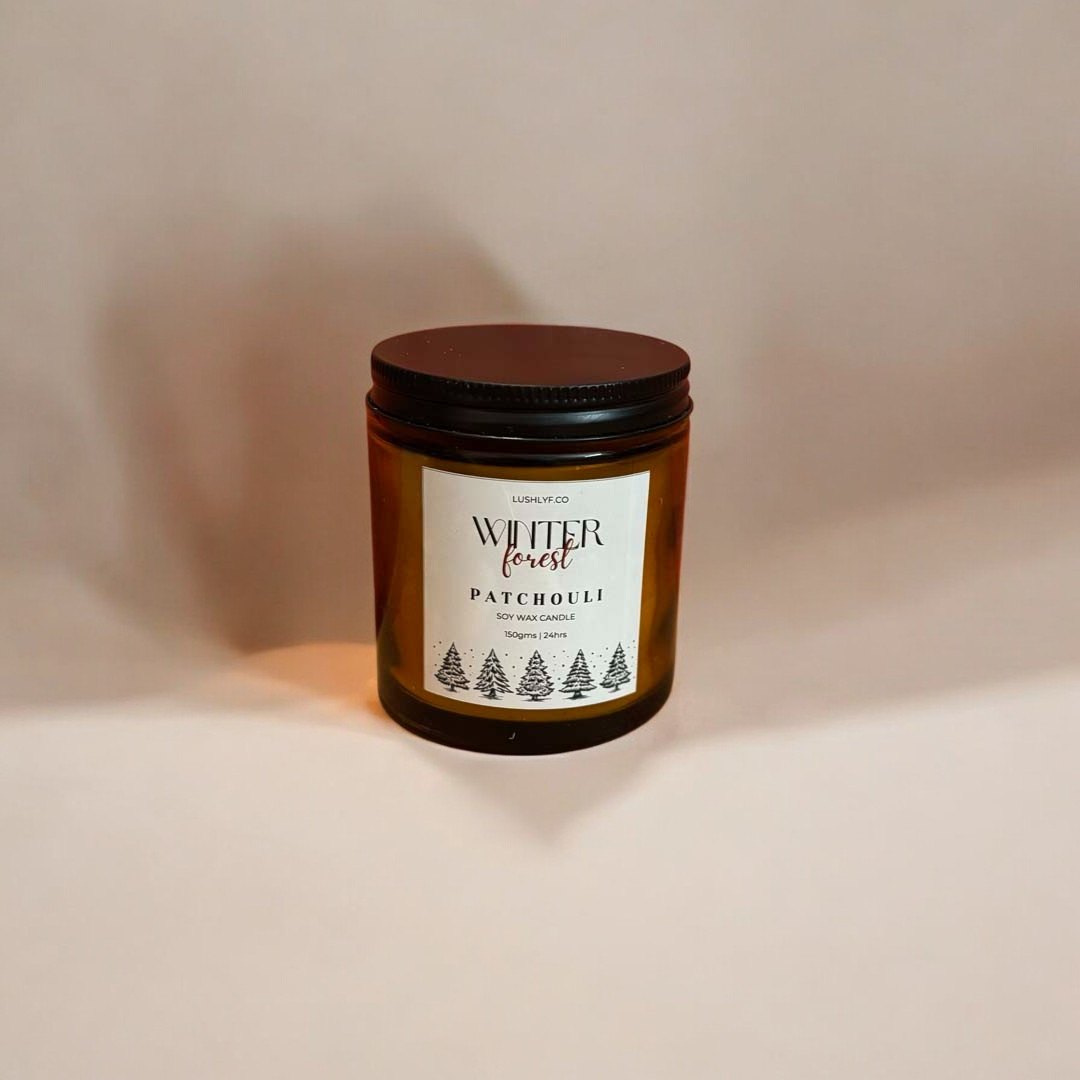 Winter Forest Patchouli Glass Jar Soy Wax Candle