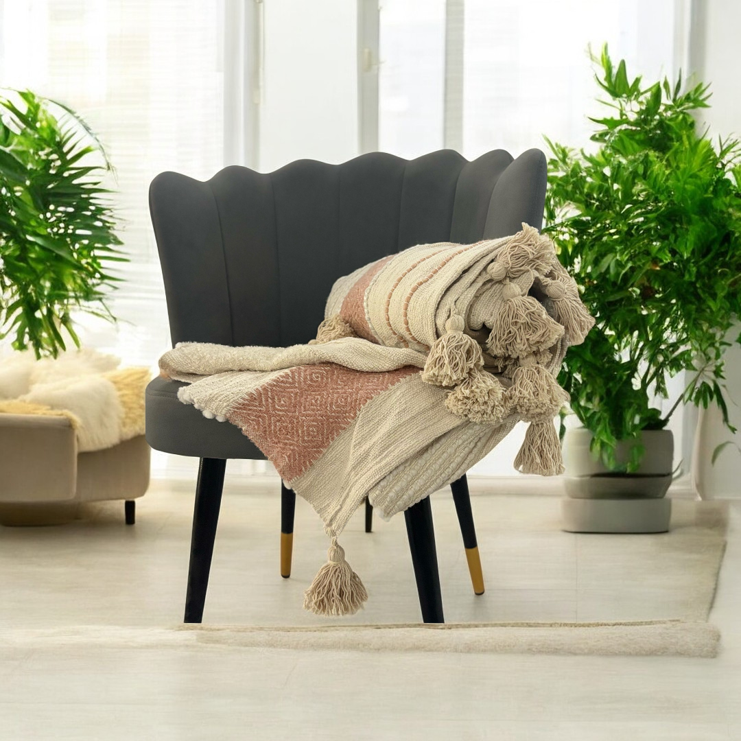 Woven Textured Ivory Sofa Throw