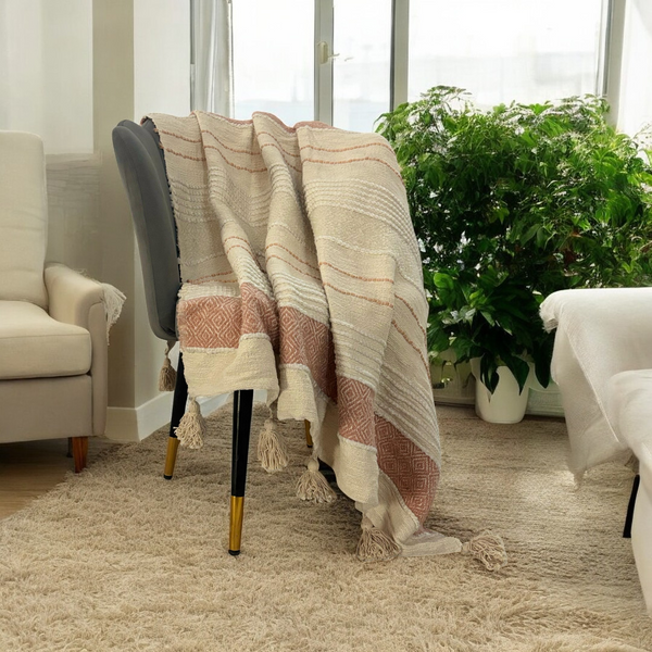 Woven Textured Ivory Sofa Throw