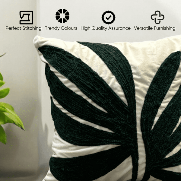 Palm Grandeur Embroidered Tufted Cushion Cover - Set of 5