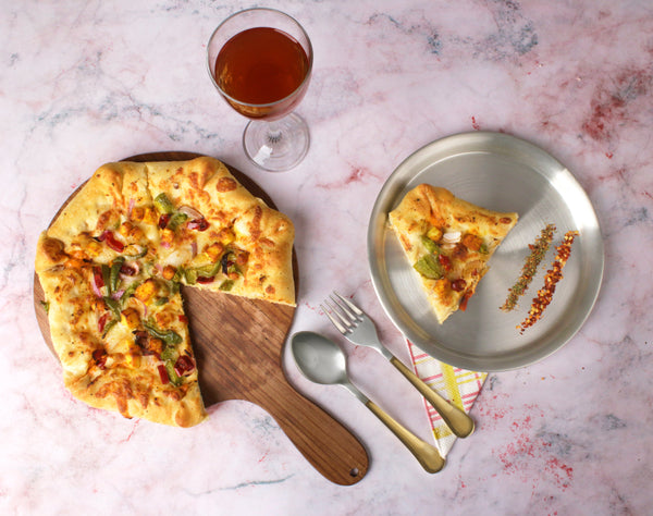 Paramparagat Upyogita Devam Devyani Brass Snacks Plate Set with Cutlery and Tin Coating (Kalai)