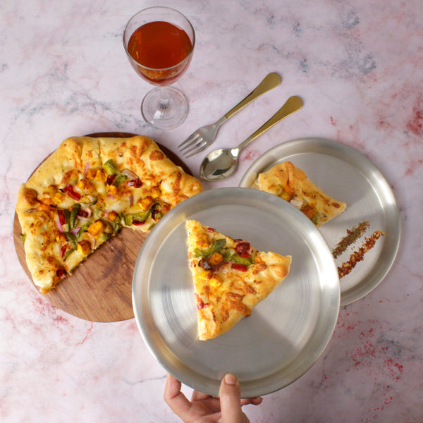 Paramparagat Upyogita Devam Devyani Brass Snacks Plate Set with Cutlery and Tin Coating (Kalai)