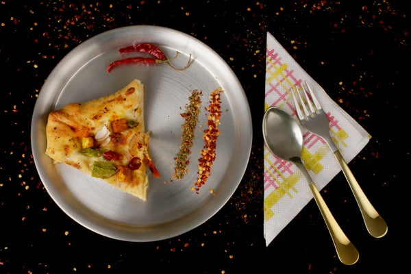 Paramparagat Upyogita Devam Devyani Brass Snacks Plate Set with Cutlery and Tin Coating (Kalai)