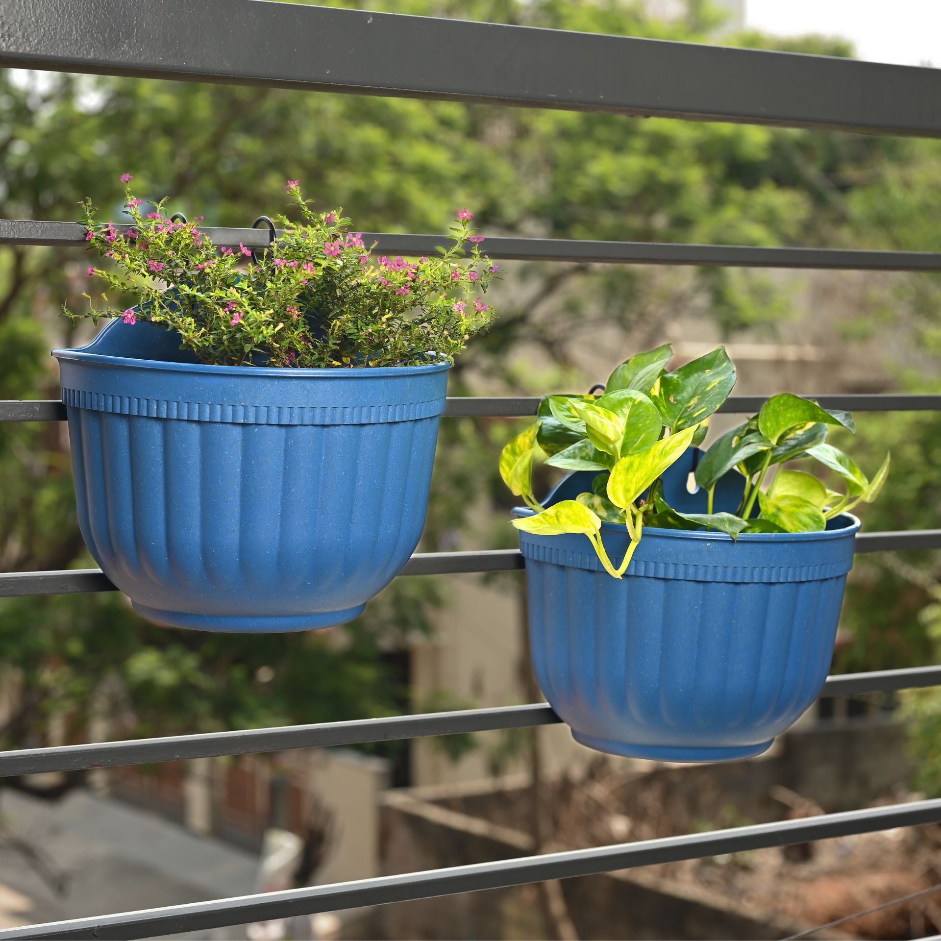 Eha Earth Friendly Metal Sling 10 inch Set of 2 Self Watering Hanging Planters for Balcony | Hanging Pots for Plants