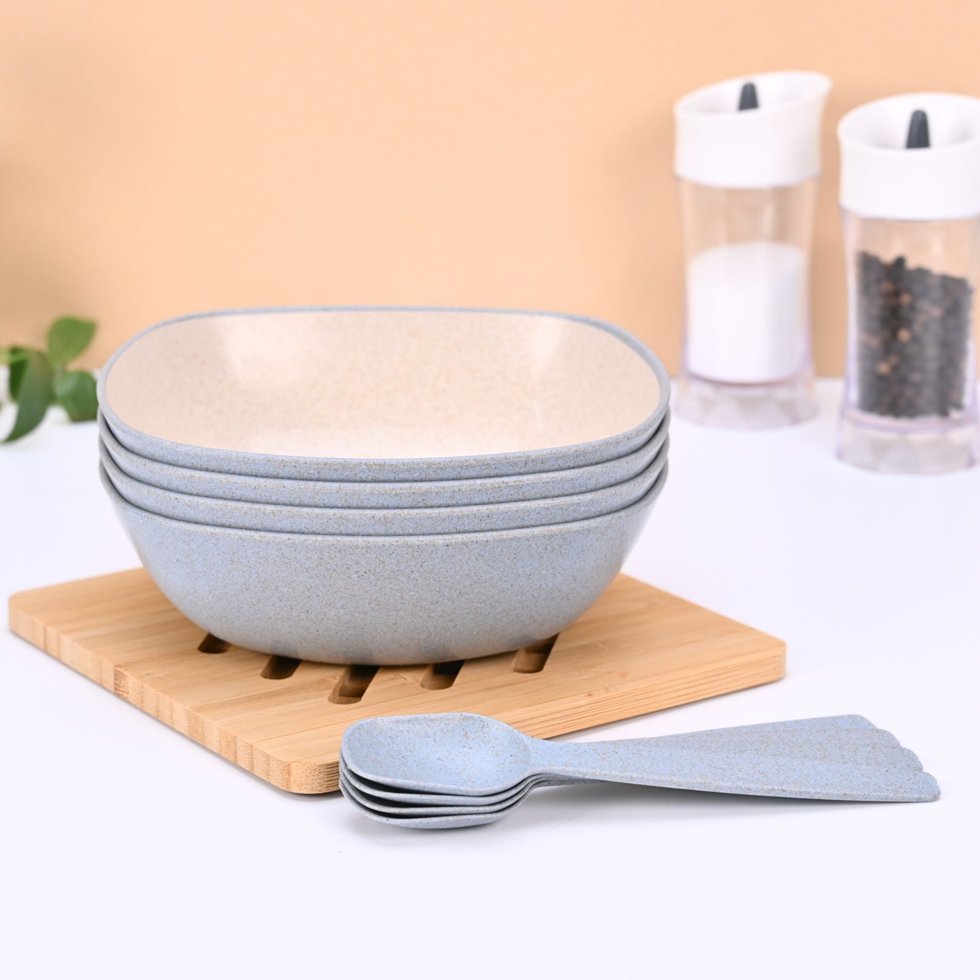 Pasta Bowl 750 ml set of 4 | Earth friendly Unbreakable bowls with Spoon