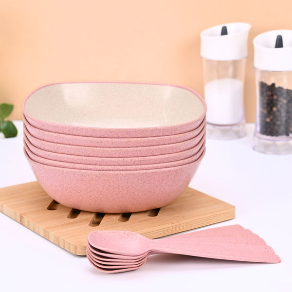 Pasta Bowl 750 ml set of 6 | Earth friendly Unbreakable bowls with Spoon