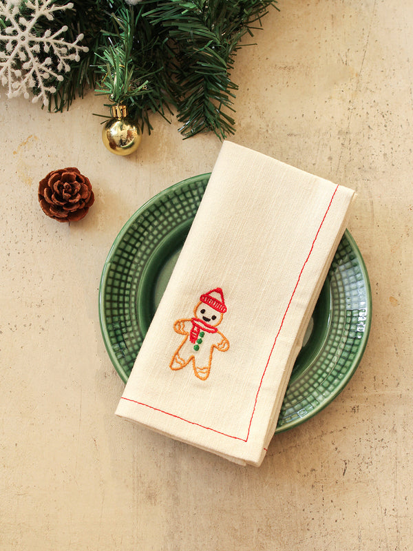 Gingerbread Man - Set Of 2 Napkins (Off White)