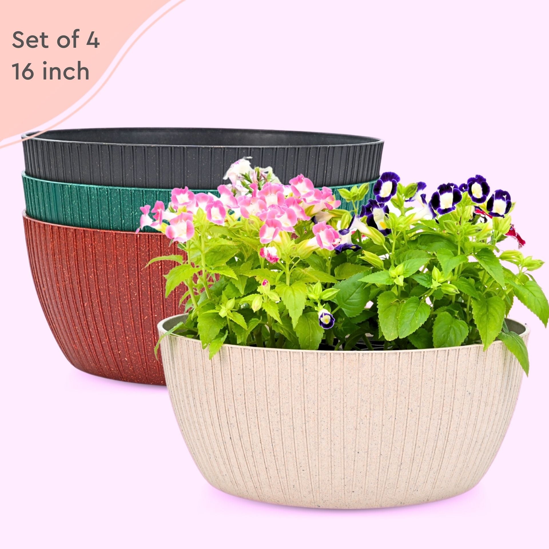 Earth Friendly Planters Nature nest Round 12 Inch set of 4 | Bamboo Based Pots and Planters