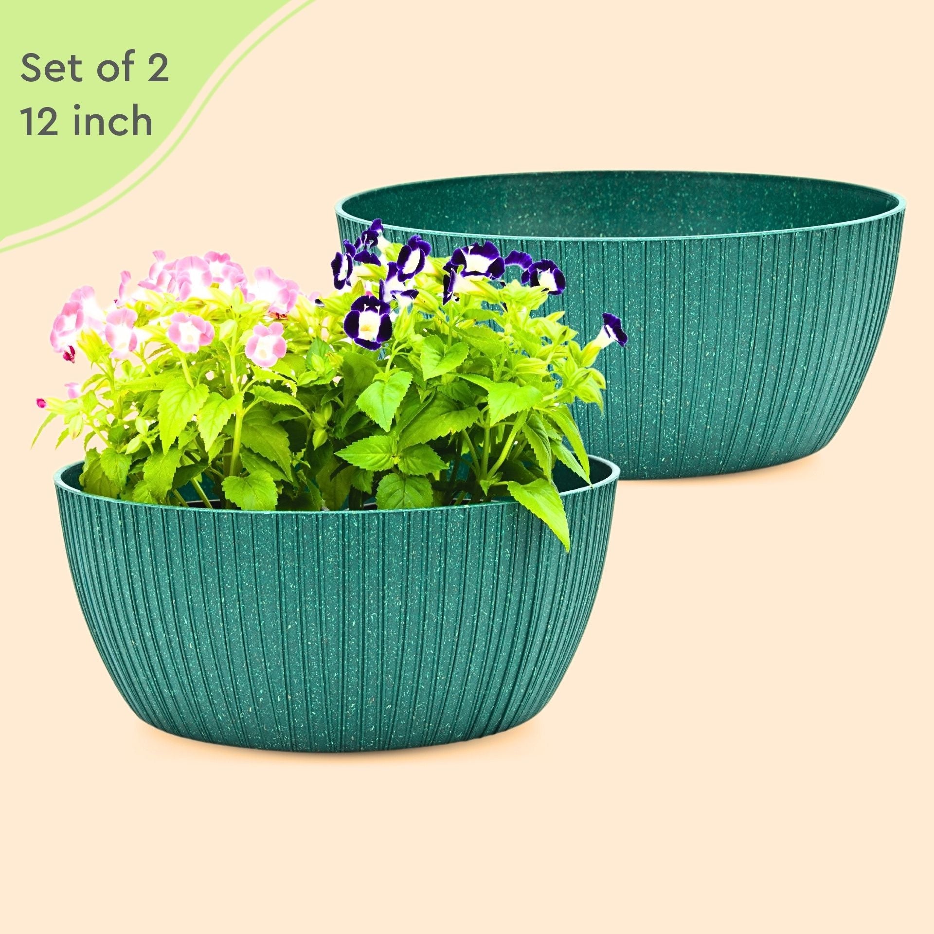 Earth Friendly Planters NatureNest Round 12 Inch set of 2 | Bamboo Based Pots and Planters