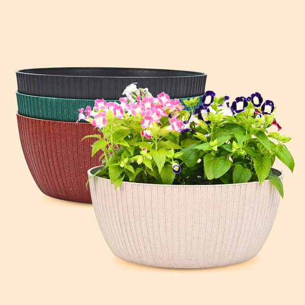 Earth Friendly Planters Nature nest Round 12 Inch set of 4 | Bamboo Based Pots and Planters
