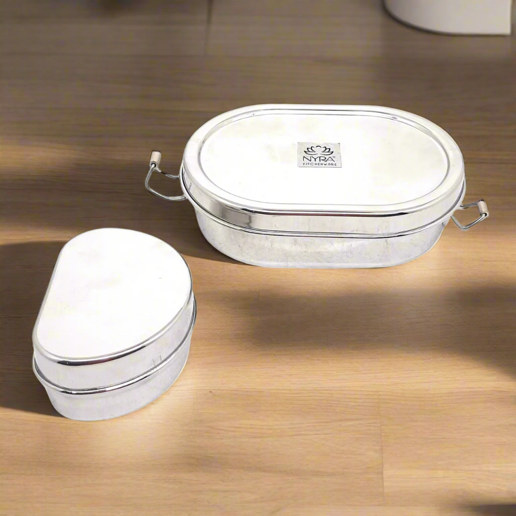 Stainless Steel Oval-shaped Lunch Box with Leakproof Dibbi