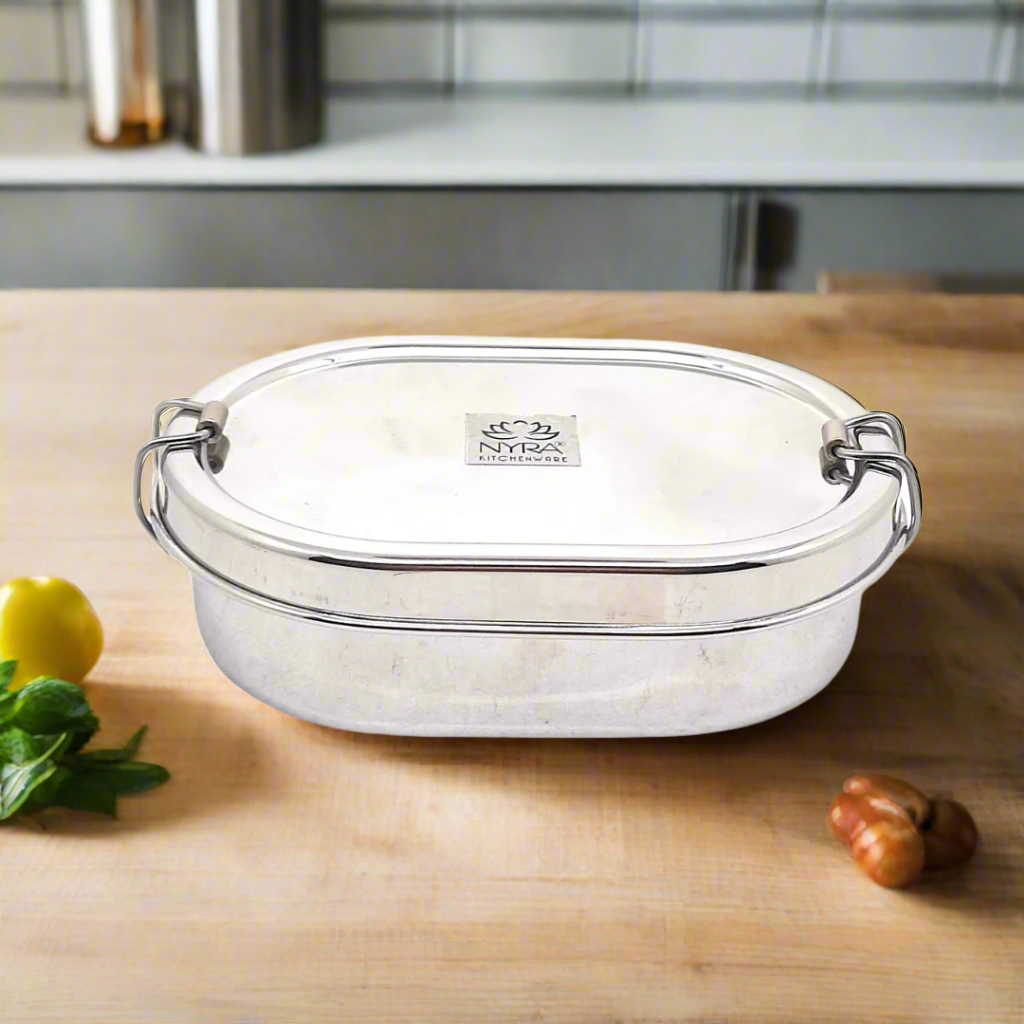 Stainless Steel Oval-shaped Lunch Box with Leakproof Dibbi