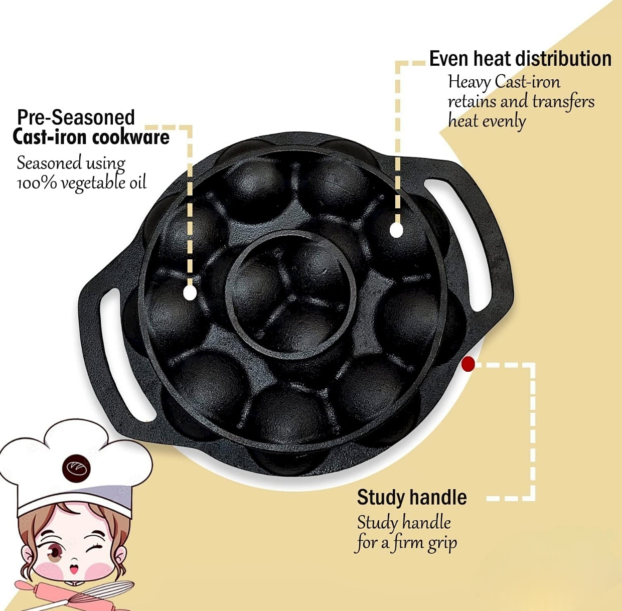 Features of Cast Iron Appam Pan