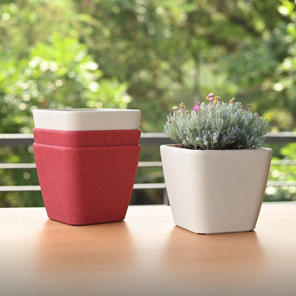 Earth-Friendly Daisy Self Watering Planters 7 Inch set of 4 | Bamboo Based Pots and Planters