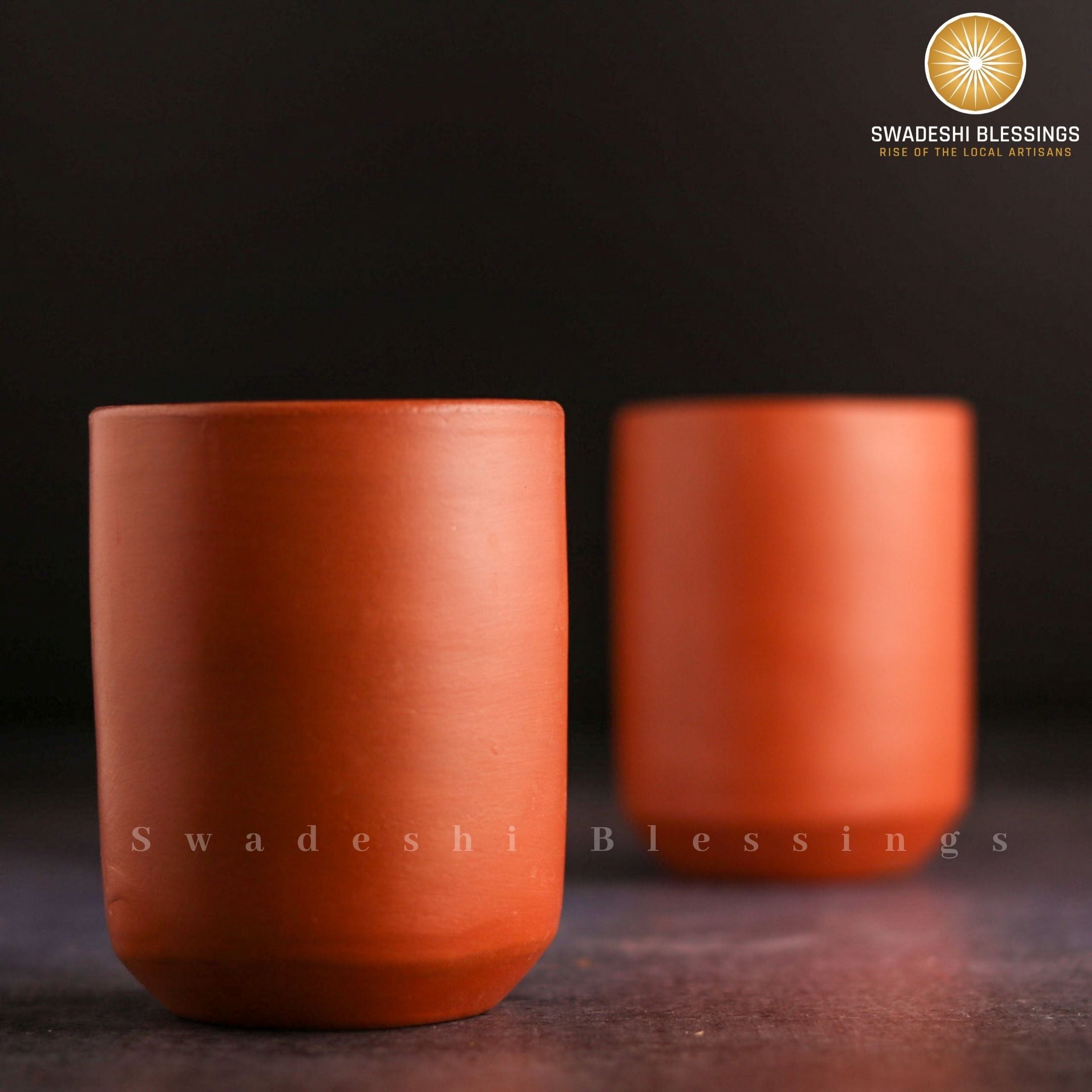 Premium Handmade Unglazed Royal Clay Glass Set | Tea & Coffee Cups, 300ml | Antique Terracotta Glasses | Drinking Glass Swadeshi Blessings