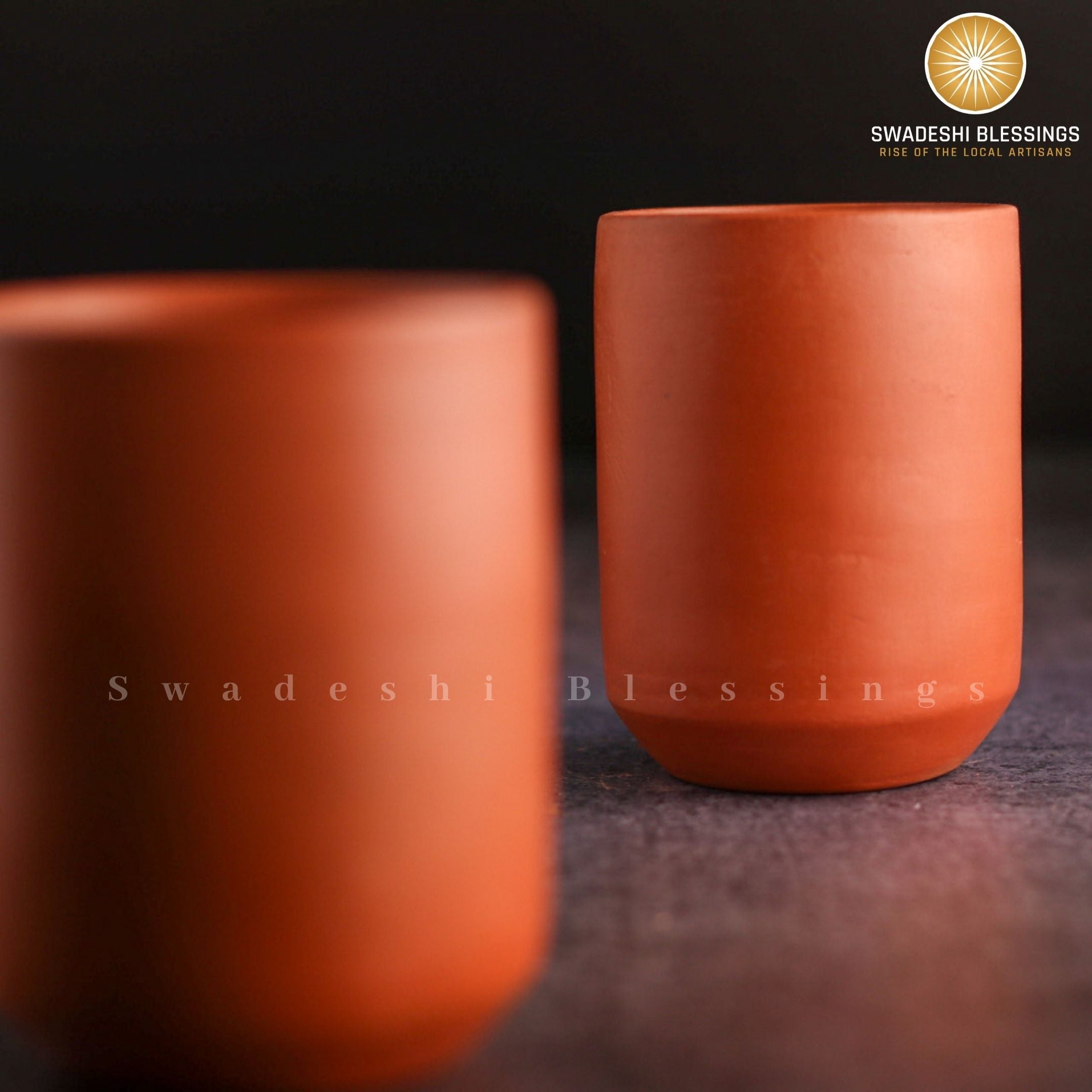 Premium Handmade Unglazed Royal Clay Glass Set | Tea & Coffee Cups, 300ml | Antique Terracotta Glasses | Drinking Glass Swadeshi Blessings